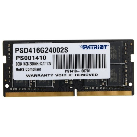Memory DDR4 Patriot PSD416G24002S, 16GB, 2400 MHz, PC4-19200, SO-Dimm-1