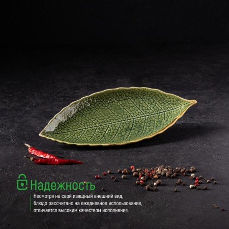 Ceramic serving dish "Dender", 26 × 10.5 × 1.5 cm, green color-2