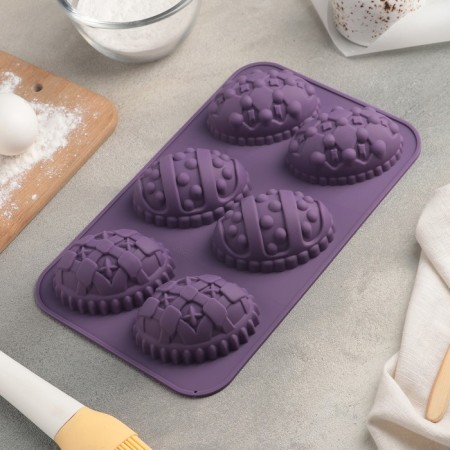 Silicone form for baking the share "Easter eggs", 27 × 16.5 cm, 6 cells (8.8 × 6 cm), color mix