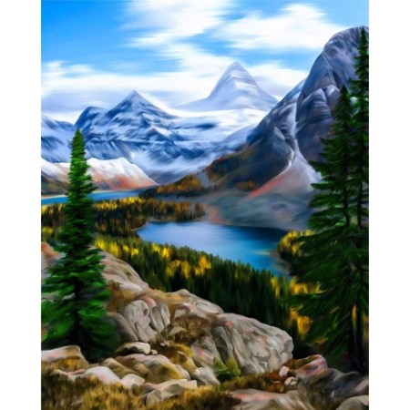 Diamond mosaic with a complete filling on the subframe "Lake in the mountains", 40 x 50 cm,-1