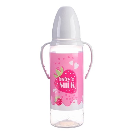 A bottle for feeding Gift "Strawberry milk", classic throat, 250 ml., 0 months, with a nipple, with handles-3