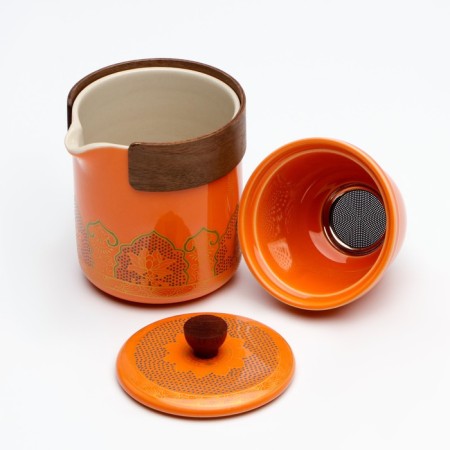 A set for a tea ceremony of 5 items, 3 persons, a cup of 46 ml, a kettle 250 ml, orange-2