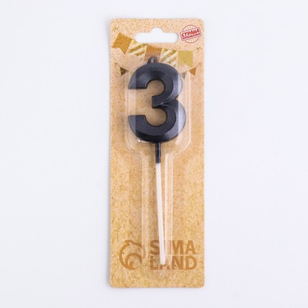 Candle in the cake on the skewer "Fine", the number "3", black, 5 cm-3