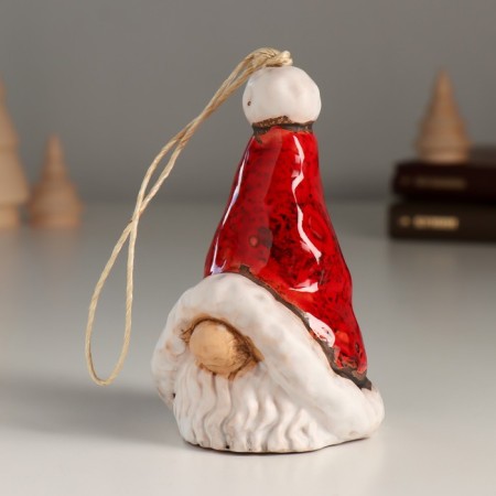 Ceramics bell "Grandfather Frost in a large cap" 6.5x6.5x10.5 cm-3