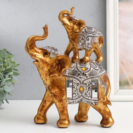 Polystone souvenir "Elephant with an elephant on the back - Popon with patterns and amber" 18.5x9x25.5 cm