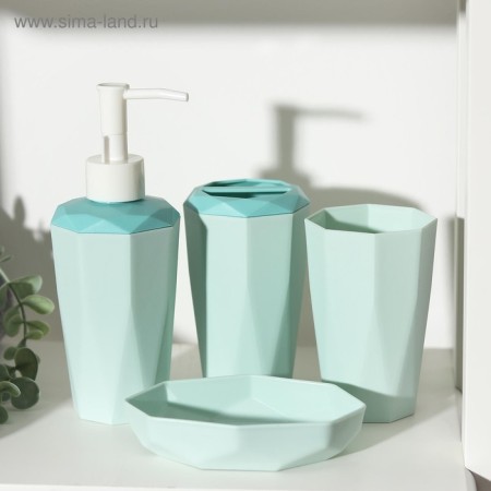 A set of bathroom accessories, 4 items (350 ml dispenser, soap dish, stand, glass), Mix color-2