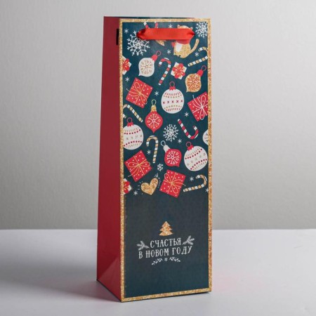 Package for the bottle "Happiness in the New Year", 13 x 36 x 10 cm, New Year-1
