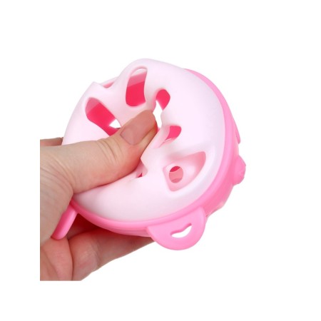 Silicone teether for teeth with a rattle "fish", in the case, pink color, crumb I-7