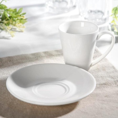 Coffee steam porcelain Wilmax, 2 items: mug 110 ml, saucer d = 13.2 cm, white color-1
