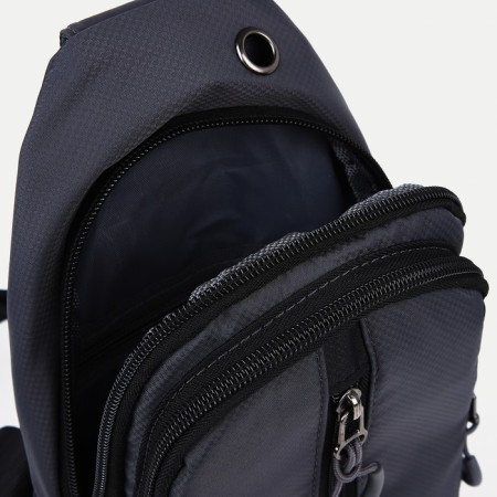 Male sling bag from textiles, headphone opening, gray color-6