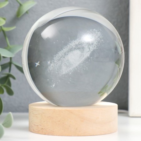 Souvenir glass backlight "Milky Way" d = 8 cm stand wood, usb 8x8x9.5 cm-2