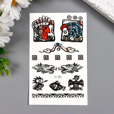 Tattoo on the body luminous "Indian and eagle" 12x7.5 cm