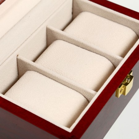 Casket wood for clock 3 departments "Red-brown" varnish 8x16.5x11 cm-2
