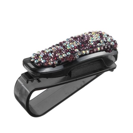 Glass holder clamp with light pink rhinestones, black