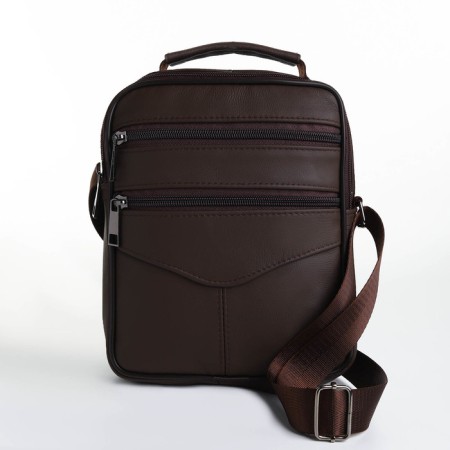 Male bag on lightning, long belt, brown color-1