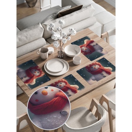 A set of napkins for setting the Snowman table, rectangular, rounded edges, size 30x46 cm, 4 pcs-1