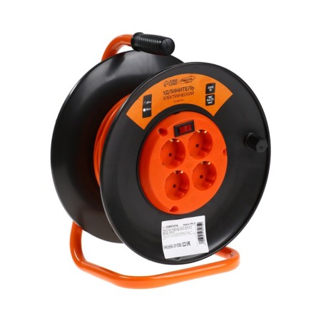 Extension cord on the coil of Luazon Lighting, 4 sockets, 20 m, 10 A, PVS 3x0.75 mm2, s/c, automatic 1059727-1