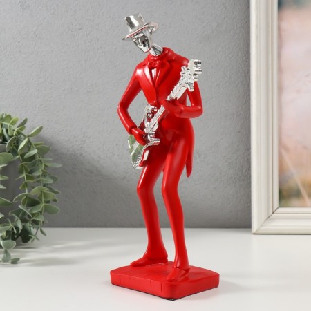 Souvenir Polystone "Musician with a guitar" Red with silver 27.5x7.5x12.5 cm-3