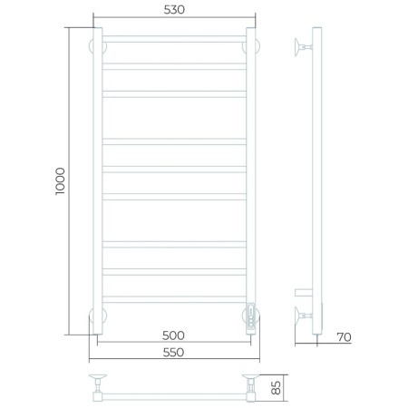 Electric heated towel rail "Image" P9, 500x1000 mm, 260 watts, universal-2