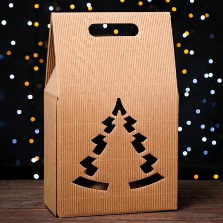 Gift box for the bottles "Bag with a Christmas tree", Book, team, 24 x 13.5 x 40 cm
