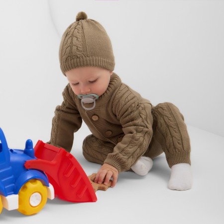 Combineson children with a hat knitted minaku, height 92-98, brown color-3