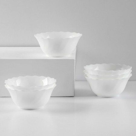 Set of salad bowls Luminarc Trianon, 320 ml, D = 12 cm, glass ceramics, 6 pcs, white color