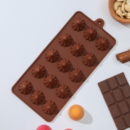 Form for chocolate of the share "Truffli", silicone, 21 × 10 × 2.2 cm, 15 cells, brown color-1