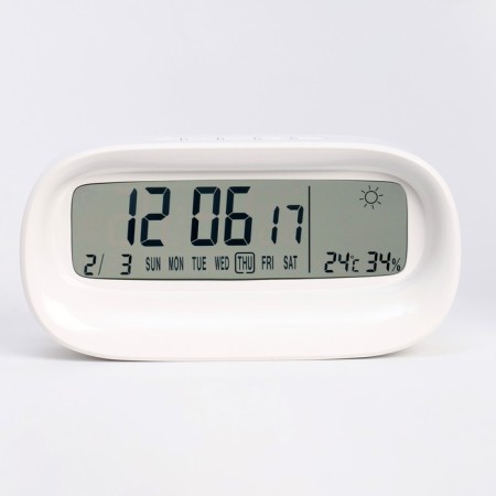 Clock - Electronic desktop alarm clock with a thermometer, hygrometer, 7 x 14.5 cm, 2AA