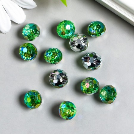Buttons plastic for creativity 1 puncture "ball holography. Green" set 12 pcs d = 1.2 cm-2