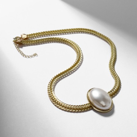 Necklace "pearl" oval, white color in gold, 40 cm