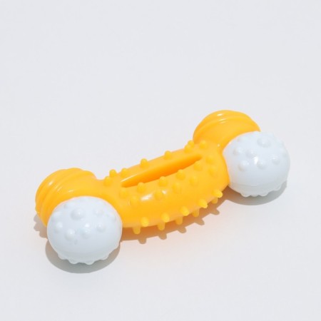 Two -layer toy (hard and soft plastic) "curved bone", 13 cm yellow-1