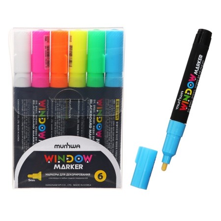 A set of chalk markers 6 colors Munhwa "Window", bright colors, for any surfaces
