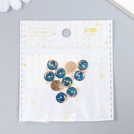 Decor for creativity metal, enamel "Month with a star" Gold, dark blue 1x1.2 cm-3
