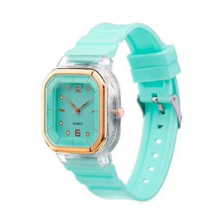 Women's watch, 4.1 x 4.1 cm, silicone strap, turquoise-2