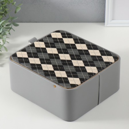 Casket to the leatherette for jewelry "Cell" gray 20x22.5x9.5 cm-3