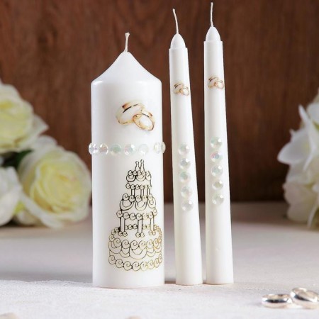 A set of wedding suppositories with beads "Wedding rings", white, handmade, mix-15