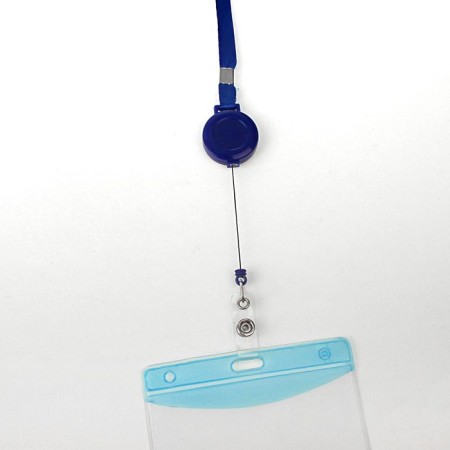 Baiga tape, 10 mm x 85 cm, with a holder - a roulette 40 cm, and a loop, on a button, blue-4
