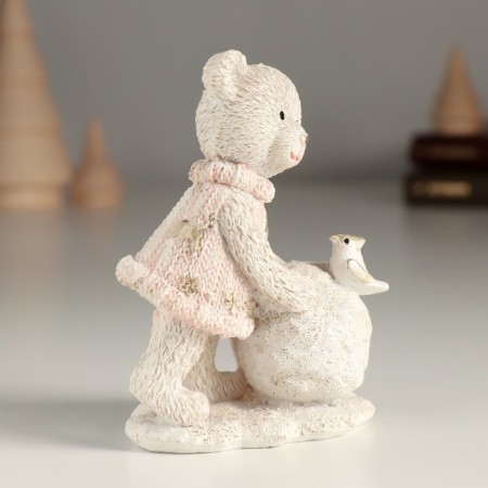 Polystone souvenir "Bear with a bird on a large snowball" 7.5x5x10.5 cm-1