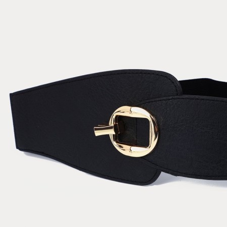 Women's belt, width 6-10 cm, elastic band, metal buckle, black color-1