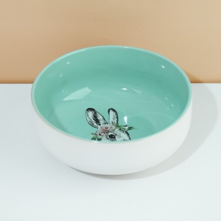 Deep plate ceramic “bunny”, 14.5 cm, 550 ml, turquoise color-3