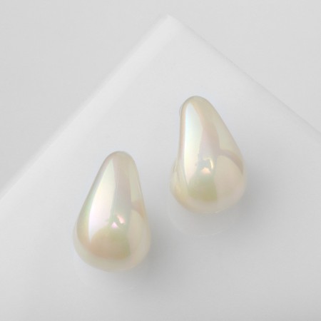 Earrings plastic "drop" smooth mini, white color-2