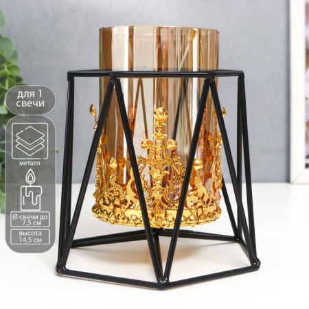 Summary Metal, glass for 1 candle "Eye" D-7.5 cm, gold, black 13x15.5x14.5 cm