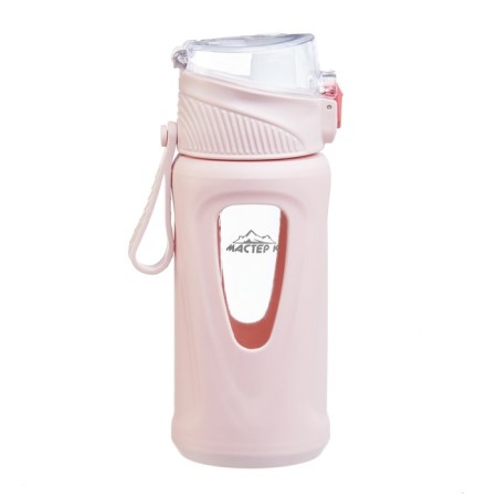 Water bottle, 400 ml, 19.5 x 7 x 5.2 cm, glass, pink-1