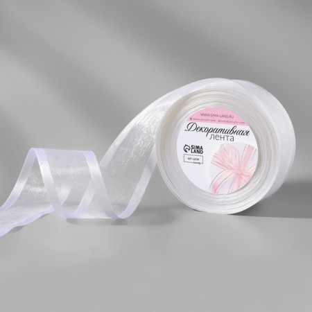 Decorative tape, nylon/satin, 40 mm, 18 ± 1 m, white color
