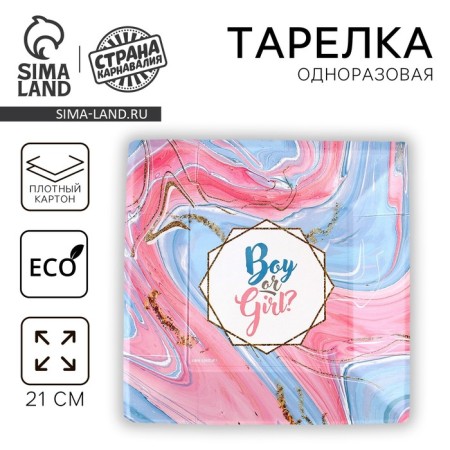 A plate disposable paper square "boy or girl", 21 cm