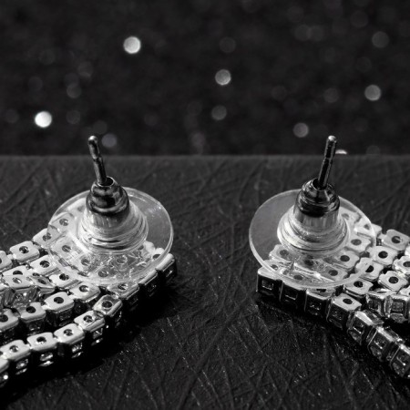Hanging earrings with rhinestones "Waterfall" straight threads, white color in silver, 11.5 cm-2