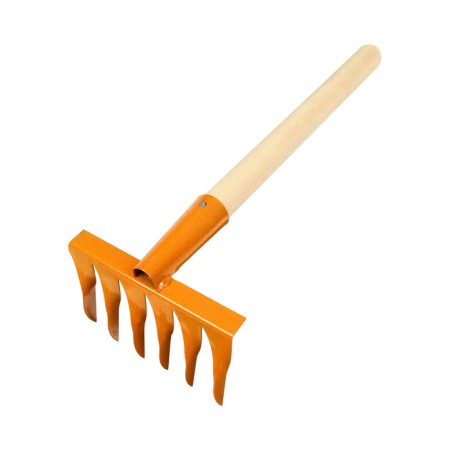 Small straight rakes, 6 twisted teeth, length 31 cm, metal, wooden handle-2