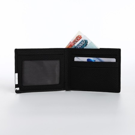 Male purse without fastening, department for maps, for bills, black color-4