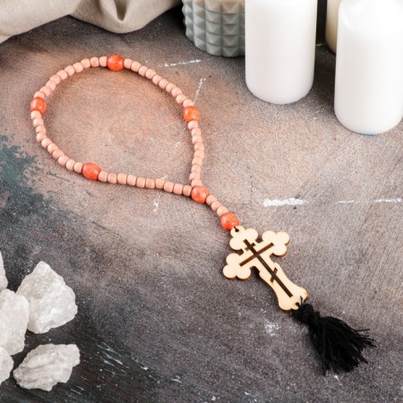 Wooden rosary, with a cross, 40 cm, mix-4