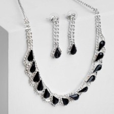 Set 2 objects: earrings, necklace necklace drops, black and white color in silver, 45 cm
